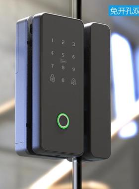 免孔办公室有框单双开玻璃门电子指纹锁密码NFC智能门锁