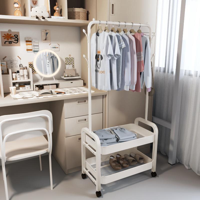 落地衣架带筐可移动衣帽架收纳置物架家用挂衣架简易卧室晾衣架子