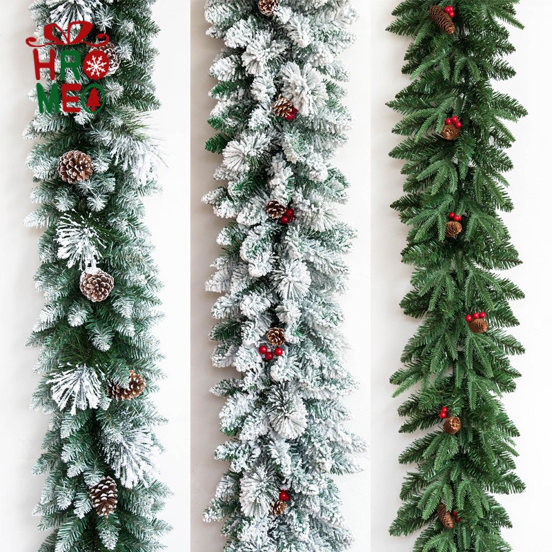 新款 豪华加密PE混合植绒积雪圣诞藤条 商场栏杆扶手圣诞装饰品