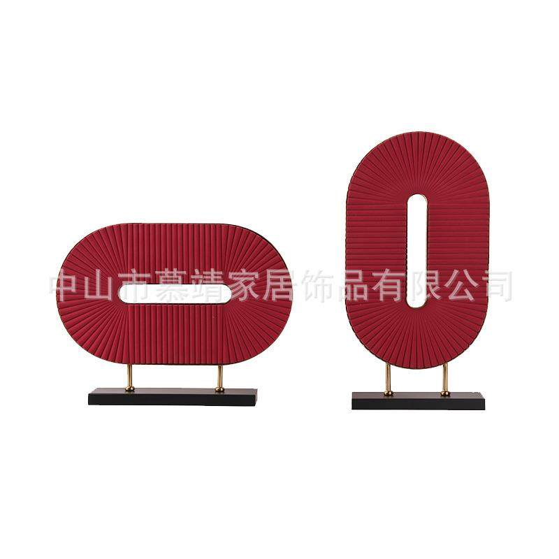创意新中式现代红色树脂植绒屏风摆件客厅茶几玄关售楼处饰品摆件