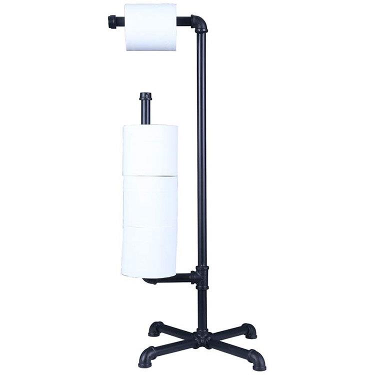 loft个性落地工业风格水管美式纸巾架厕纸架复古铁艺黑色厕纸架