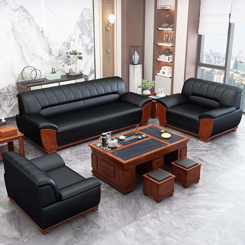 商务办公沙发茶几组合接待室办公室会客区中式红实木沙发茶几套装