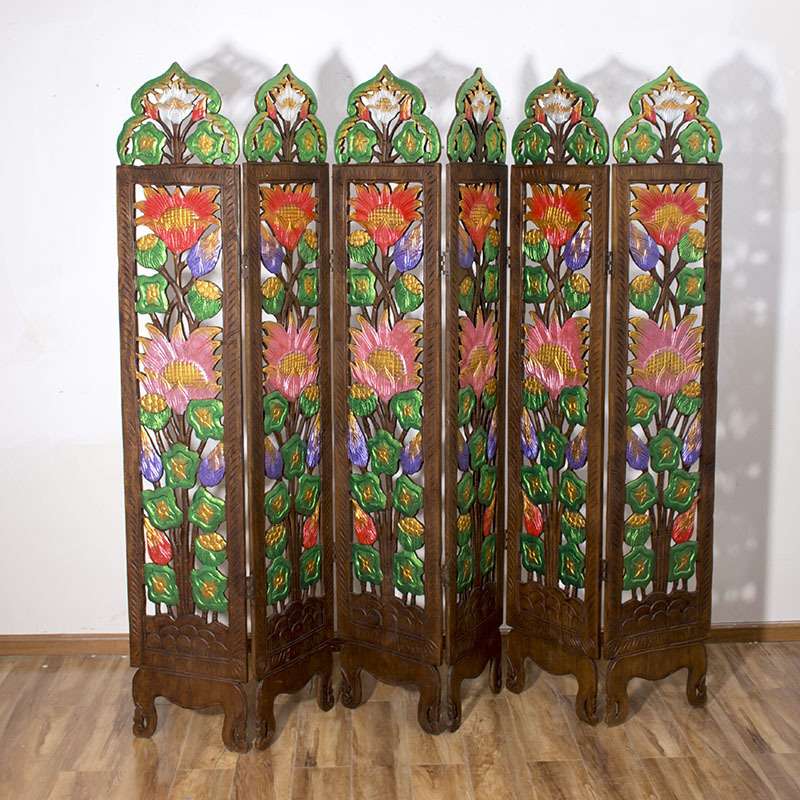 手工雕刻实木屏风隔断墙 客厅镂空雕花折叠玄关复古东南亚家具