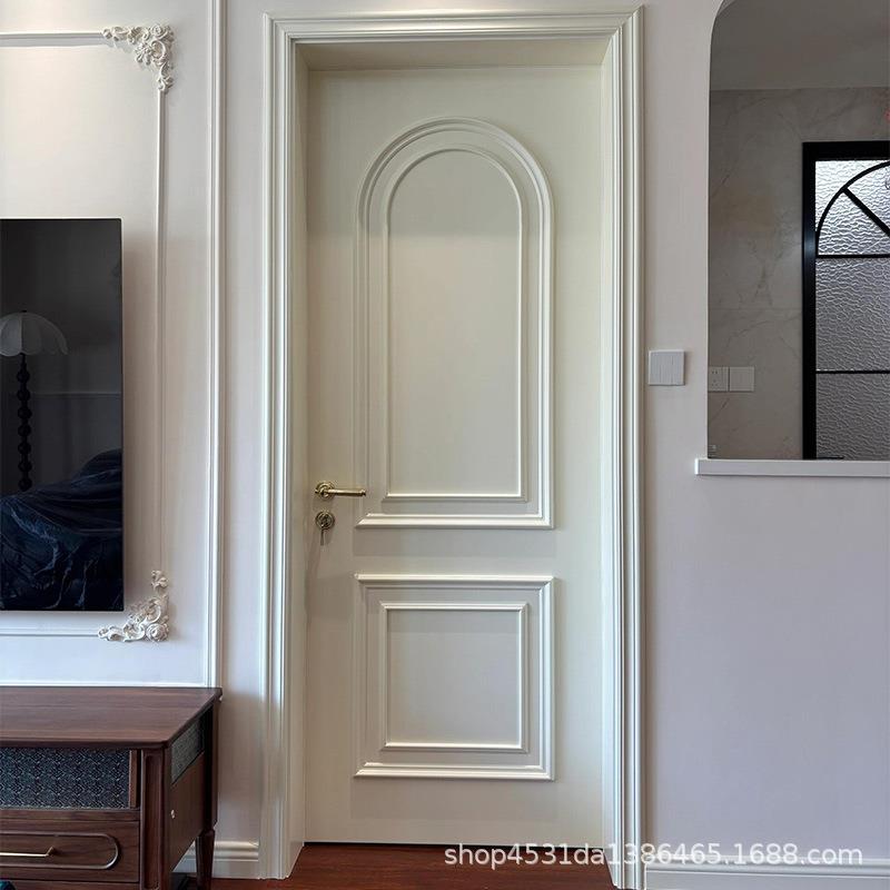 烤漆木门法式风格贴线实木复合多层奶牛风单开套装室内木门平开门