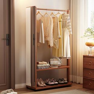 实木落地挂衣架带镜子一体家用多功能储物收纳衣帽架卧室试衣镜子
