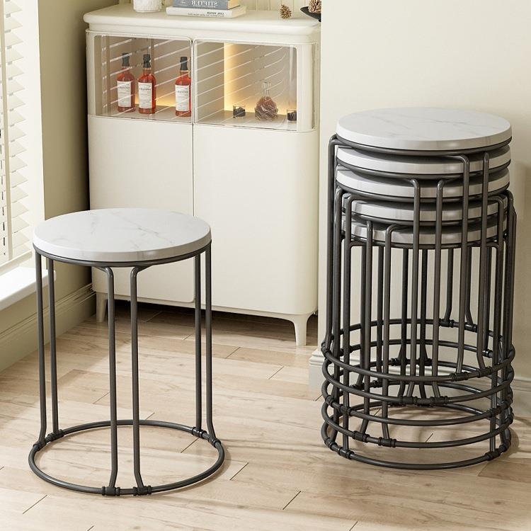 凳子可叠放圆凳家用加厚餐凳简易备用凳子商用仿岩板铁艺凳子收纳