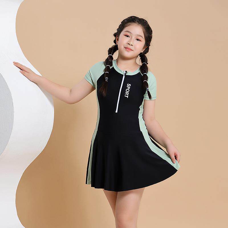 女童泳衣加肥加大儿童初中生保守微胖女孩中大童连体