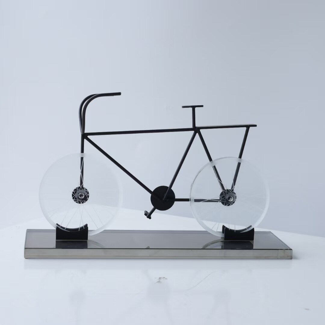现代简约创意水晶自行车工艺品样板房售楼处桌面书架软装饰品摆件