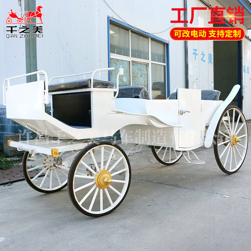 现货特卖欧式休闲双排观光马车马拉款婚礼马车景区旅游