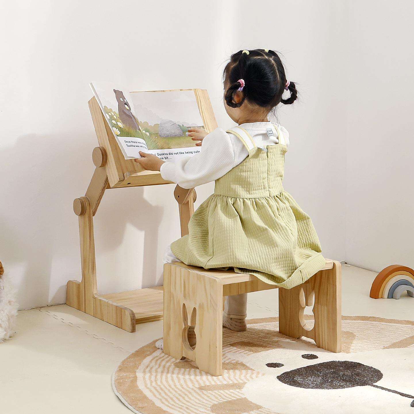 儿童阅读书架宝宝看书多功能立式可升降折叠落地实木质绘本阅读架