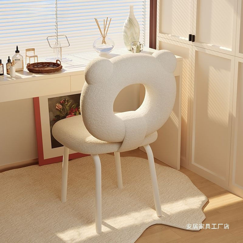 卧室简约轻奢化妆靠背女生梳妆家用美甲椅子网红梳妆台凳子奶油风