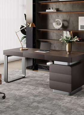 极简意式轻奢书房书桌设计师感电脑桌写字台家用现代办公桌椅高端