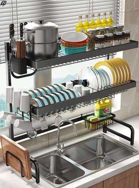 不锈钢水槽沥水碗盘收纳架碗碟沥水风干厨房置物架台面伸缩收纳架