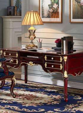 欧式书桌红檀色简约实木卧室写字台小户型书房电脑桌办公桌学习桌