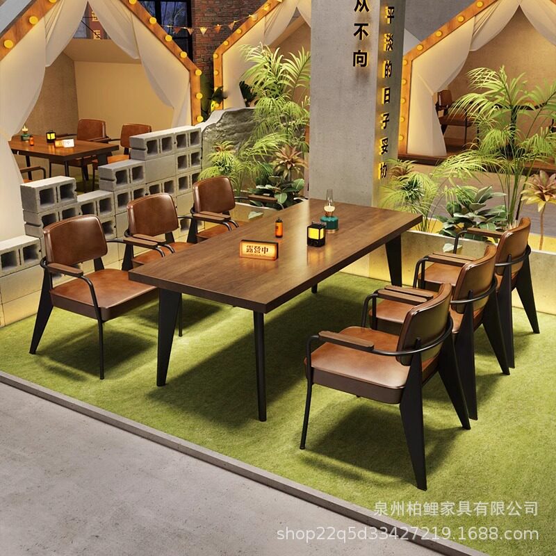 营地工业风清吧餐厅餐吧烧烤店餐椅创意个性凳子商用金属靠背椅子