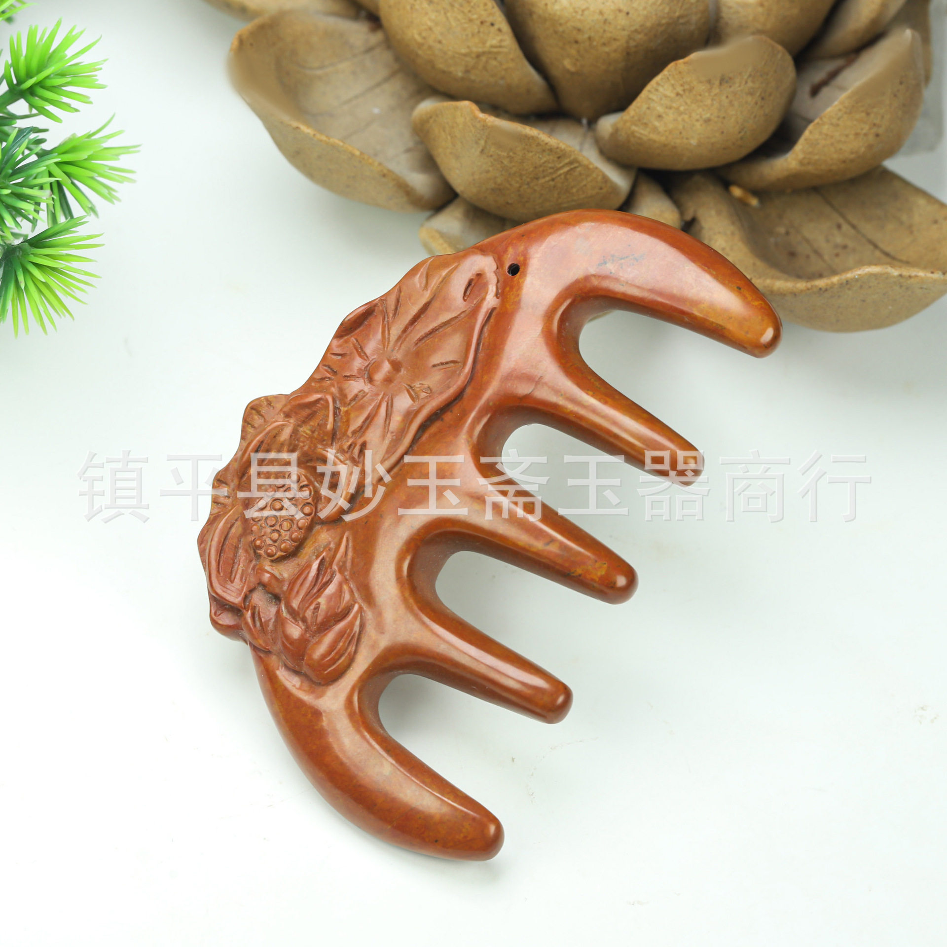 红砭石莲花五齿梳通经络按摩头疗刮痧梳子多功能头部厂家直销批发