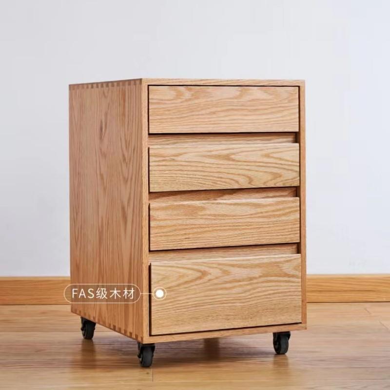移动抽屉柜红橡木斗柜书房纯实木文件柜书桌储物柜现代简约小柜子