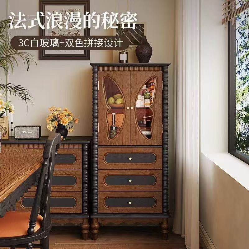 美式家用中古风餐边柜客厅靠墙收纳储物柜多功能餐厅玄关柜茶水柜