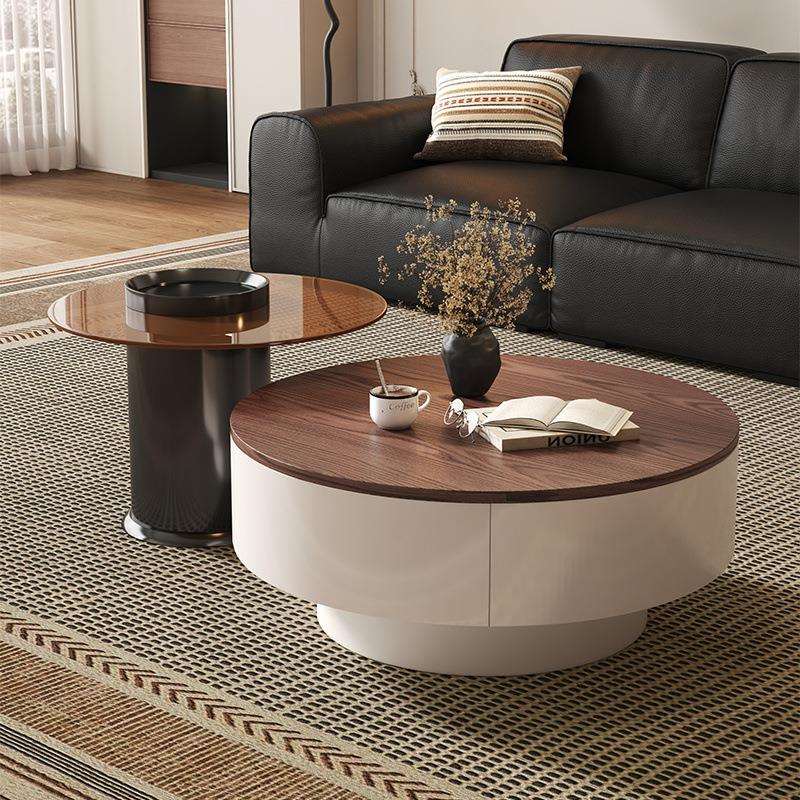 轻奢古风胡桃木大小茶几组合现代家用小户型圆形客厅简约实木高级