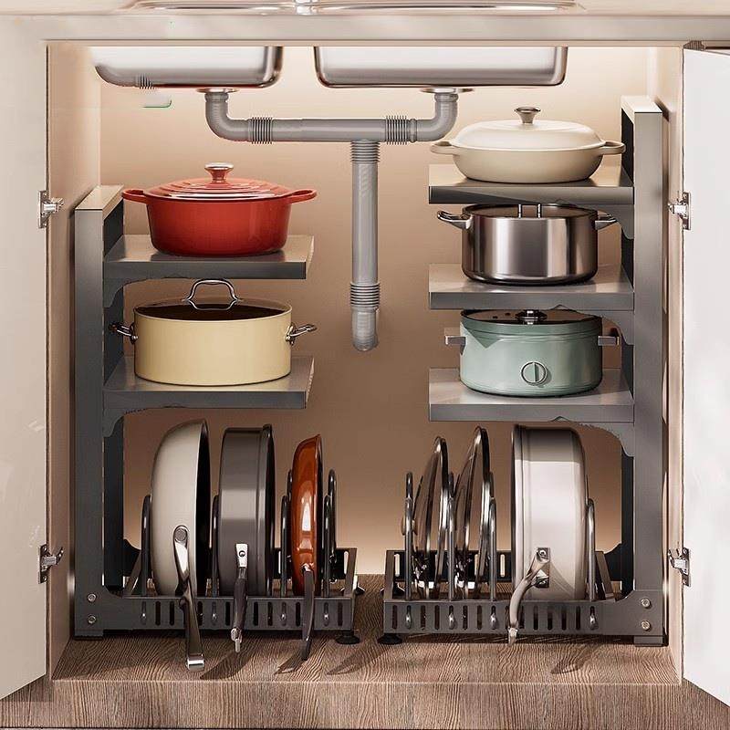 锅具收纳架柜内放锅架子橱柜厨房置物架多层家用多功能下水槽包邮