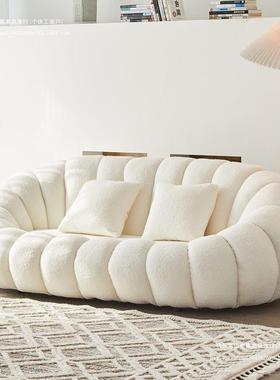 沙发小户型轻奢客厅现代简约科技绒网红款南瓜懒人双三人布艺沙发