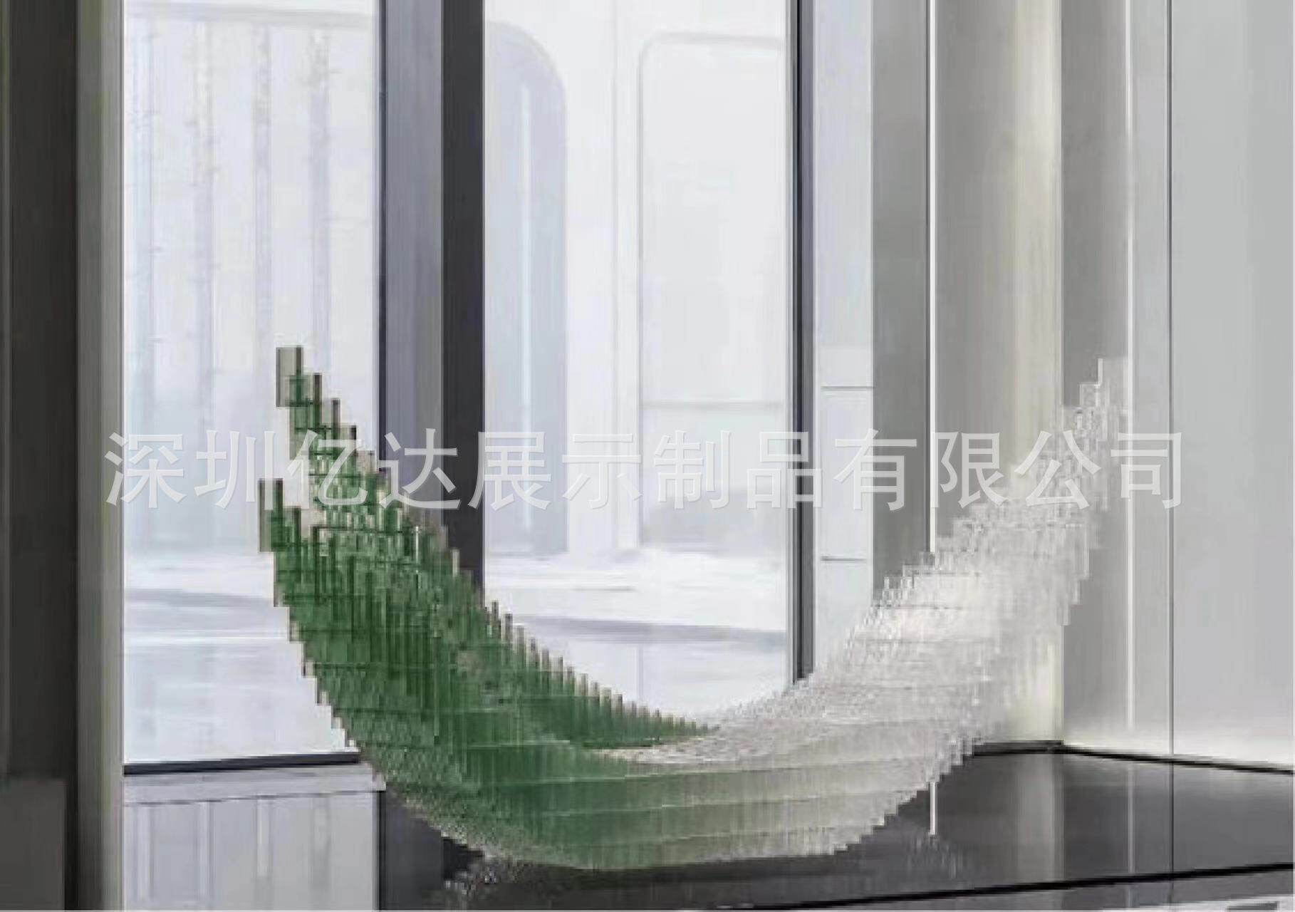 亚克力透明渐变绿色艺术品雕塑轻奢艺术装饰品现代雕塑酒店摆件月