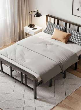 铁艺床单人折叠家用简易午休床出租屋结实耐用加固双人四折硬板床