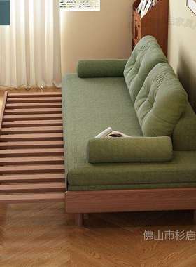 新款白蜡木沙发床推拉床客厅书房抽拉午睡床简约卧室全实木沙发床