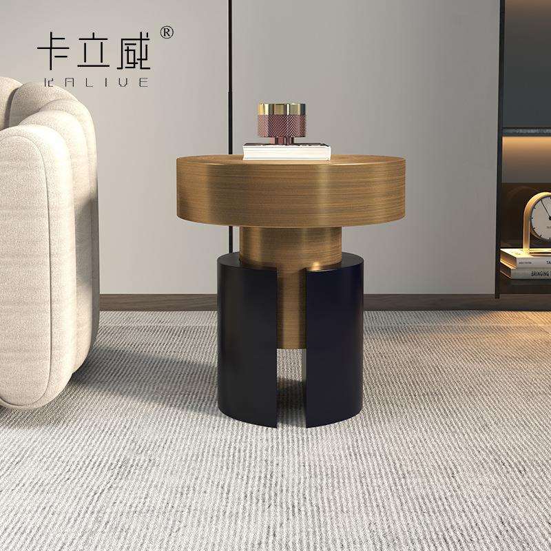 极简边几意式轻奢圆形角几现代客厅沙发边几设计师款茶几古铜拉J&