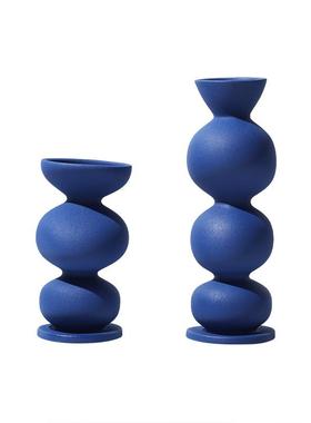 现代简约克莱因蓝色陶瓷块垒层叠花器花瓶摆件样板房客厅软装饰品