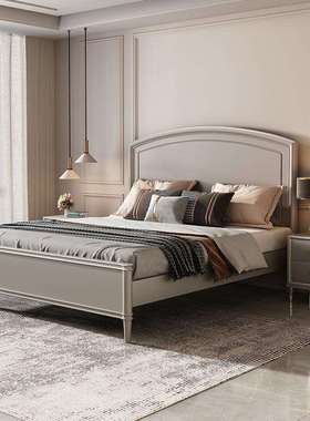 美式实木床白色1.8米主卧双人床1.5m次卧高箱储物床现代简约轻奢
