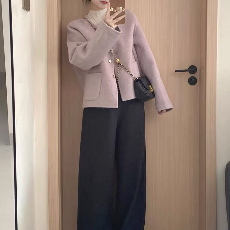 秋冬搭配一整套韩系穿搭正反两穿紫色毛呢外套内搭阔腿裤三件套装,女装/女士精品,时尚套装,淘宝优惠券,粉丝福利购,淘宝优惠卷