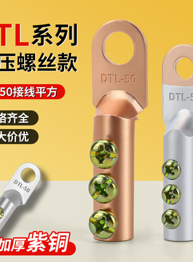 免压铜鼻子螺丝款铜线耳接头DT-DTL-DL平方免焊紫铜铝鼻接线端子