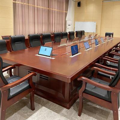 升降器大型会议桌多人视频会议无纸化油漆实木办公桌椅长条桌