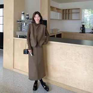 T3350 新款时尚高级气质打底上衣香风马甲半身裙三件套