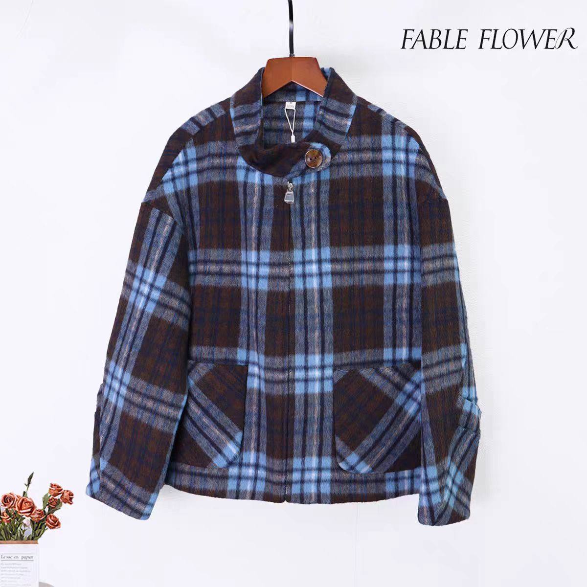 W320菲   长袖休闲风衣外套格纹复古格子翻领无帽外套,女装/女士精品,短外套,淘宝优惠券,粉丝福利购,淘宝优惠卷