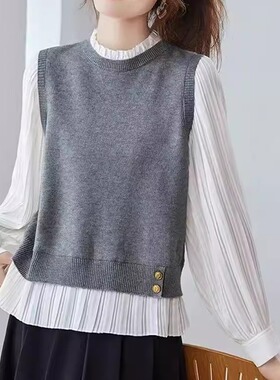 S037    长袖休闲风衬衫套头假两件常规气质百搭