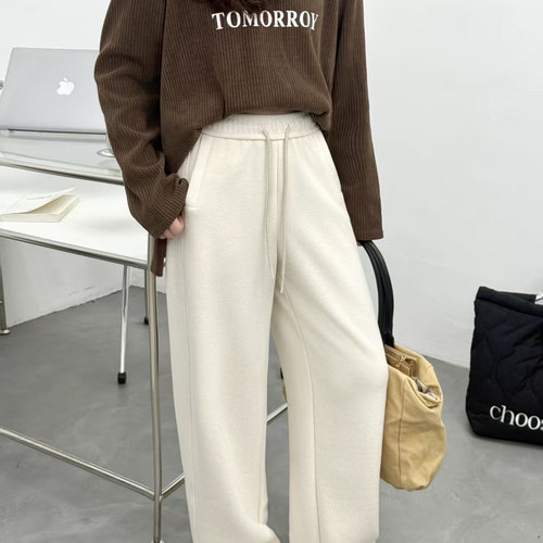 K539图  休闲中高腰直筒裤长裤聚酯纤维