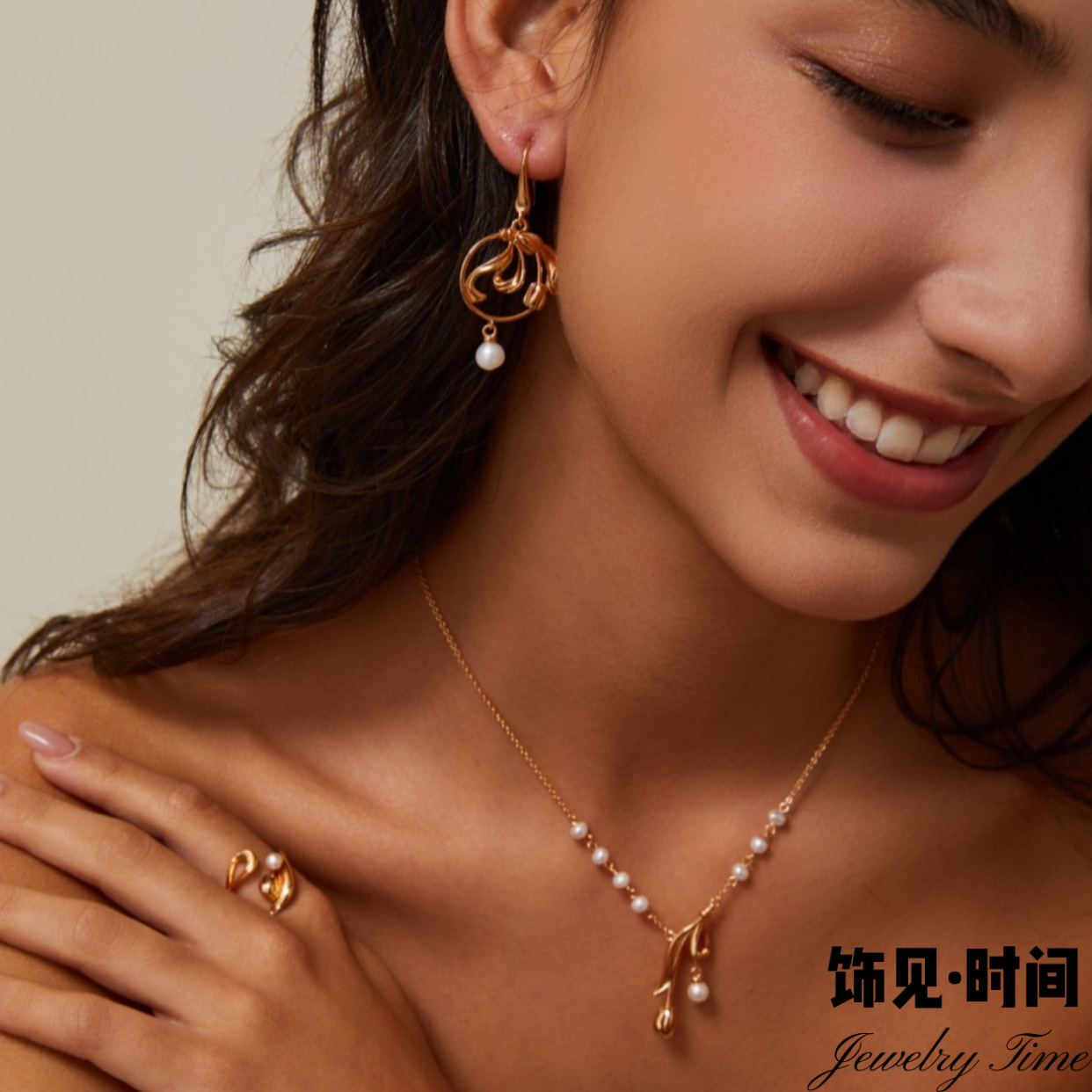 新款复古郁金香天然珍珠耳环高级感戒指小众设计温柔气质项链礼物