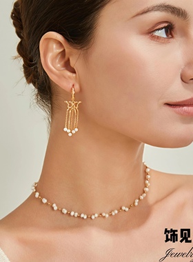 新款满天星天然珍珠编织项链女S925银锁骨链轻奢小众高级感颈饰品