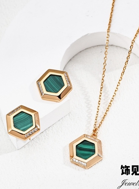 夏季祖母绿孔雀石s925银耳钉女小众高级感气质项链复古精致配饰品