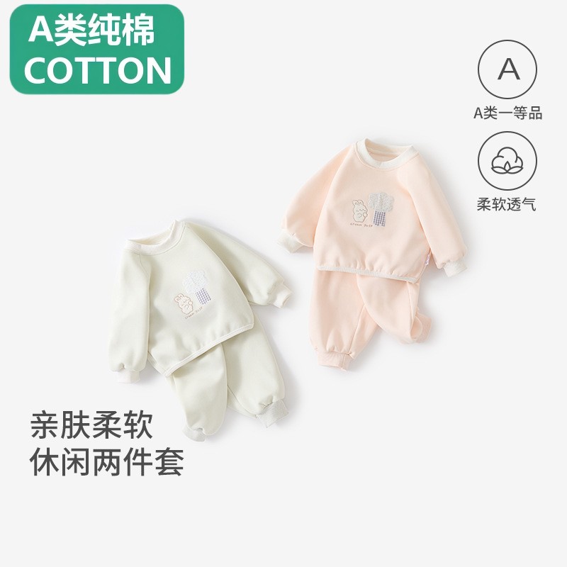 全棉女宝宝卫衣两件套软糯儿童春秋A类蕾丝卫裤卡通婴幼外出套装