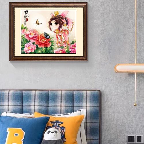 苏绣DIY套件初学 萌萌的牡丹仙子40*50 M儿童房客厅卧室手工刺绣