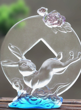 琉璃生肖兔子前途似锦创意摆x件居家客厅摆放装饰商务开业同事送