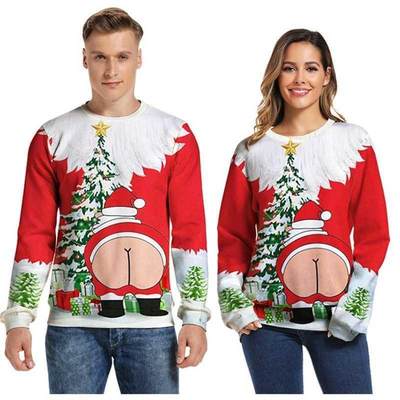 Unisex Ugly Christmas Sweater D Print Funny Pullover Sweate