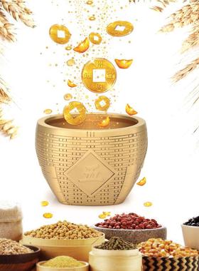 摆件缸铜米缸黄铜纯铜q五谷丰登聚宝盆百福装饰品客厅乔迁家居玄