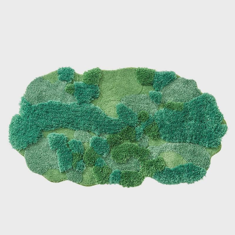 森系植绒地毯f卧室苔藓加厚耐磨地毯不规则耐脏隔凉簇绒床边防滑