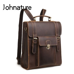 Johnature 2020 New Vintage Genuine Leather Men BacWkpack Arc