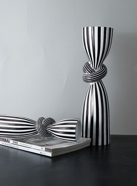 现代极简家居客厅j创意黑白条纹工艺品摆件售楼处软装饰品样板房
