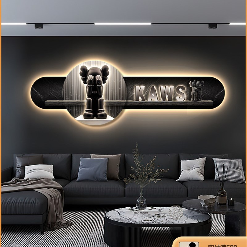 网红现代简约g客装饰挂画暴厅力熊灯画横版高级感轻奢沙发背景墙